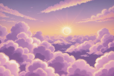 a painting of clouds with the sun in the background, generative ai artの素材