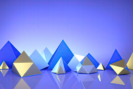 Gold and white pyramid on white background generative ai art, Futuristic background imageの素材