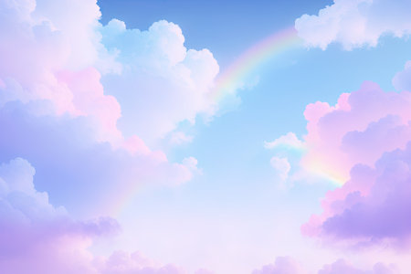 Light pink clouds in sunset blue sky. Pastel colors of clouds, sunrise sundown natural background, generative ai imageの素材