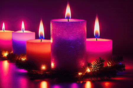 a group of lit candles sitting on top of a table, generative ai artの素材