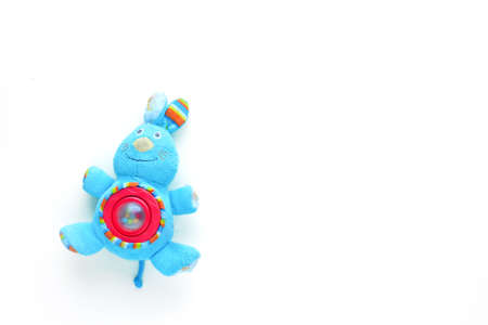 children's toy of a blue funny hare on a white background.の写真素材