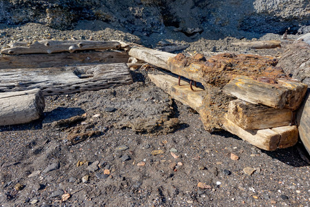 Union Bay (Coal Hills) Vancouver Island, British Columbia, Canada The remains of Dunsmuirâs Coal terminal.の写真素材