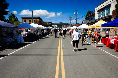 Comox Valley~Vancouver Island,BC, Canada, May 20 2017 Village Market Days on Dunsmuir Avenue in Cumberland~Vancouver Island,BC, Canadaのeditorial素材