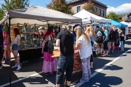 Comox Valley~Vancouver Island,BC, Canada, May 20 2017 Village Market Days on Dunsmuir Avenue in Cumberland~Vancouver Island,BC, Canadaのeditorial素材