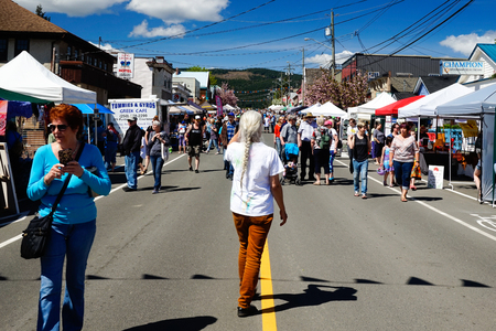Comox Valley~Vancouver Island,BC, Canada, May 20 2017 Village Market Days on Dunsmuir Avenue in Cumberland~Vancouver Island,BC, Canadaのeditorial素材