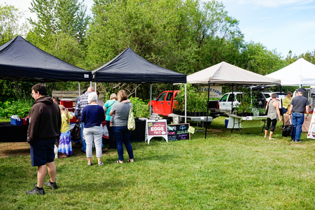 Courtenay~Vancouver Island, BC, Canada, June 3 2017 Comox Valley Farmers Market held Saturdays at the Comox Valley Exhibition Grounds ~Vancouver Island, BC, Canadaのeditorial素材