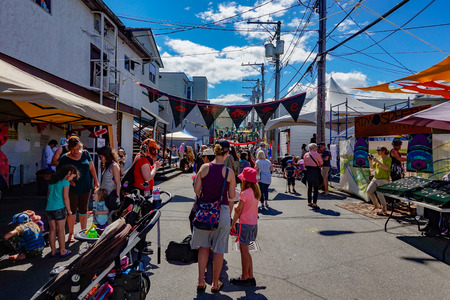 Courtenay~Vancouver Island, BC, Canada June 3rd 2017. Simms Alley Market Place at The Elevate Arts Festival held in downtown Courtenay on Vancouver Island in British Columbia, Canadaのeditorial素材