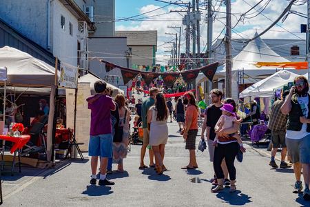 Courtenay~Vancouver Island, BC, Canada June 3rd 2017. Simms Alley Market Place at The Elevate Arts Festival held in downtown Courtenay on Vancouver Island in British Columbia, Canadaのeditorial素材