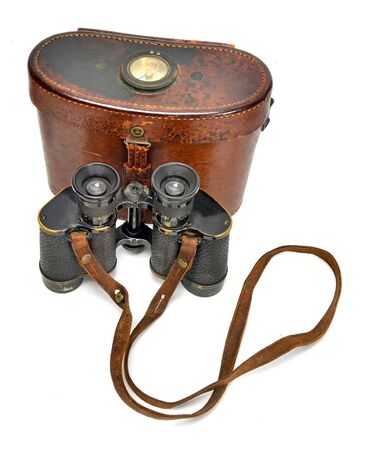 Vintage Binoculars on White Backgroundの写真素材