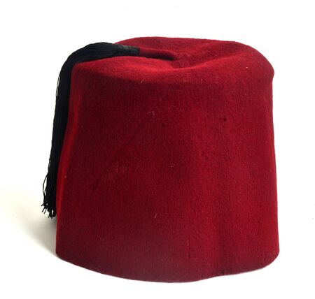 Isolated White Background, Red fez hat with black tassel.の写真素材