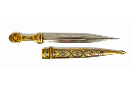 Isolated White Background Antique Dagger, Isolated White Background Antique Dagger, Old dagger with...