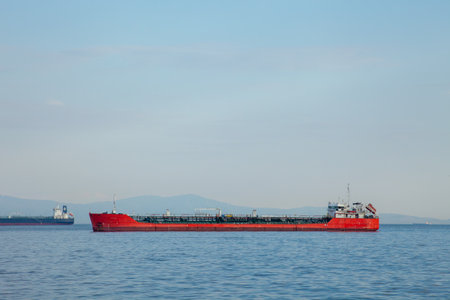 Istanbul, Avcilar - Turkey - 04.30.2023: International Transportation Ship wait for port to load it`s cargoのeditorial素材