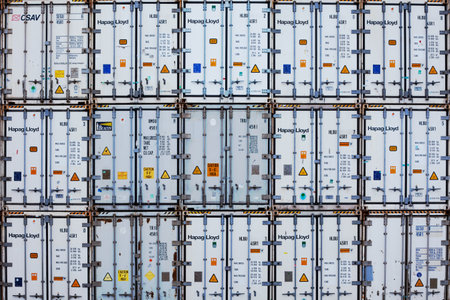 Istanbul, Beylikduzu - Turkey - 07.07.2023 Container yard for Logistic Import Export business, white container stack.のeditorial素材