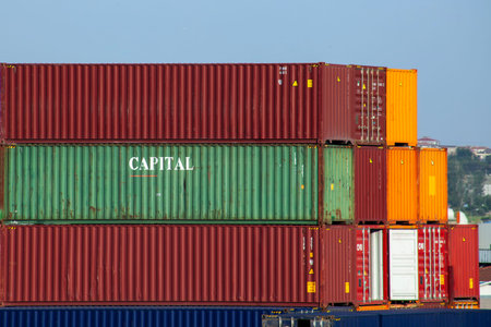 Istanbul, Beylikduzu - Turkey - 07.07.2023 Container yard for Logistic Import Export business,...