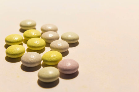 Colorful vitamin drugs on white backgroundの写真素材