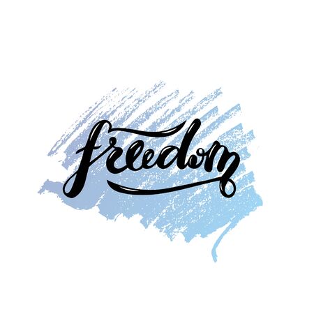Vector illustration of freedom lettering for banner, postcard, poster, clothes, logo, advertisement design. Handwritten text for template, signage, billboard, printing. Imitation of brushpen letteringのイラスト素材