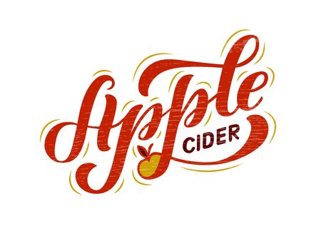 &#xD;&#xA;Vector illustration of apple cider brush lettering for banner, flyer, poster, clothes, patisserie, bistro, cafe logo, advertisement design. Handwritten text for template, signage, billboard, print &#xD;&#xA;のイラスト素材