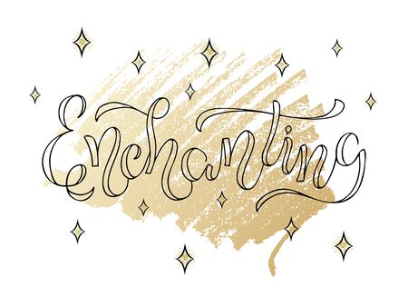 Vector illustration of enchanting brush lettering for banner, flyer, poster, clothes, postcard, shop, cafe logo, advertisement design. Handwritten text for template, signage, billboard, print, dÃ©corのイラスト素材