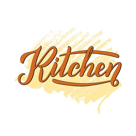 Vector illustration of kitchen lettering for banner, leaflet, poster,  advertisement, price list, web design. Handwritten text for template, signage, billboard, print, flyer of furniture shopのイラスト素材