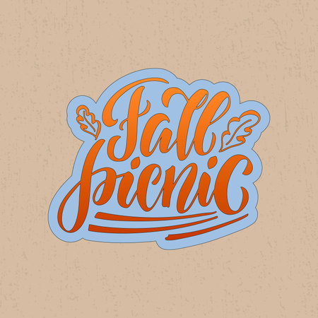 Vector illustration of fall picnic lettering for banner, advertisement, poster, invitation, web design or print. Handwritten text on pastel background with textureのイラスト素材
