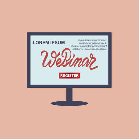 Vector illustration of webinar lettering for banner, flyer, poster, event promotion, advertisement design. Handwritten text for template, billboard, print for advertising educational activityのイラスト素材