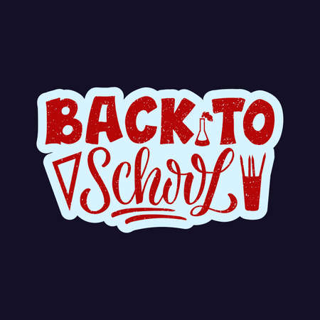 Vector illustration of back to school lettering for greeting card, banner, postcard, advertisement, poster, invitation, web design or print. Handwritten text for templateのイラスト素材