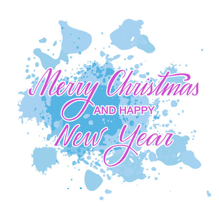 Vector illustration of merry Christmas and happy new year lettering for banner, poster, greeting card, souvenirs, stickers, invitation, product design. Handwritten calligraphic text for web or printのイラスト素材