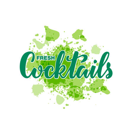 Vector illustration of fresh cocktails lettering for banner, poster, signage, business card, product, menu design. Handwritten creative calligraphic text for digital use or printのイラスト素材