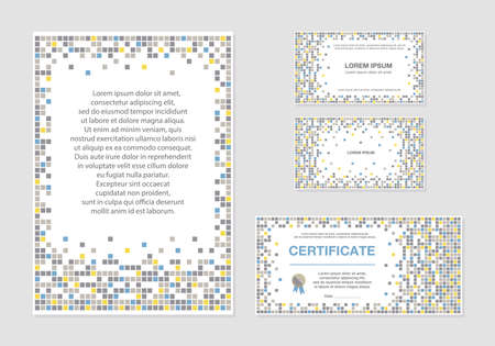 Vector illustration of geometric pixel backgrounds for banner, poster, business card, documents, certificate design. Computer generated graphics in trendy colorsのイラスト素材