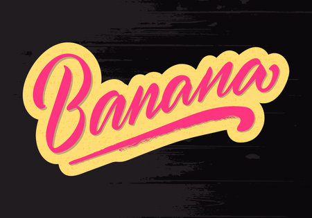 Vector illustration of banana handwritten text for banner, poster, menu, signage, advertisement, card, package design. Creative obligue lettering for web design or printのイラスト素材