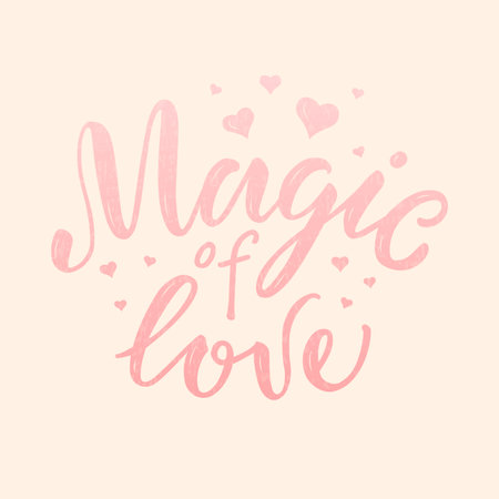Vector illustration of magic of love lettering for banner, advertisement, postcard, poster, product design. Handwritten creative text for st valentine day or romantic present for web or printのイラスト素材