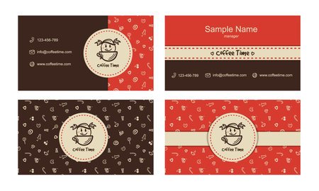 Vector bakery business cards template with logo and sweets icons patternのイラスト素材