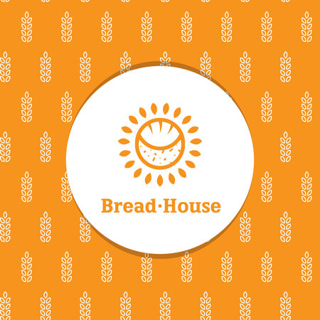 sunny minimalistic bakery logotype with decorative wheat seamless patternのイラスト素材