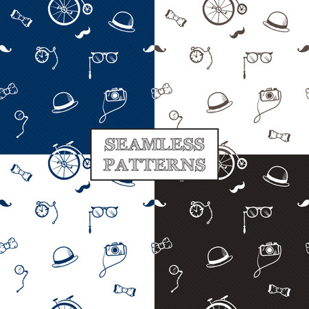 Vector hand drawn hipster seamless patterns set in doodle styleのイラスト素材
