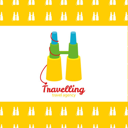 Vector modern bright creative travel company binoculars minimalistic  with seamless patternのイラスト素材