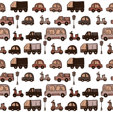 Vector hand drawn doodle cartoon cars seamless patternのイラスト素材
