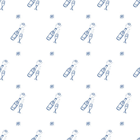 Vector hand drawn champagne bottle seamless pattern in sketch styleのイラスト素材
