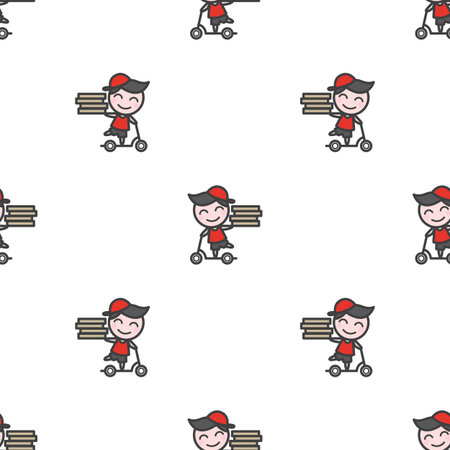 Vector trendy minimalistic young delivery boy character seamless patternのイラスト素材