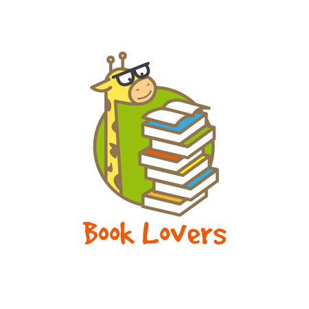 Vector funny cartoon giraffe logotype. Book store  のイラスト素材