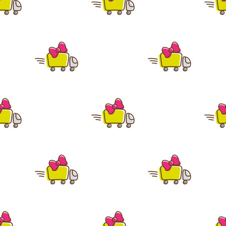 Vector trendy truck icons seamless pattern. Funny gift delivery backgroundのイラスト素材