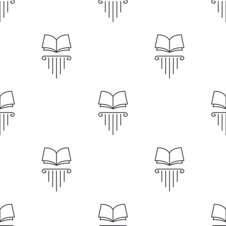 Vector trendy line style open book on greek column seamless patternのイラスト素材