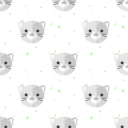 Vector funny flat cartoon cat heads seamless pattern. Cat background.のイラスト素材