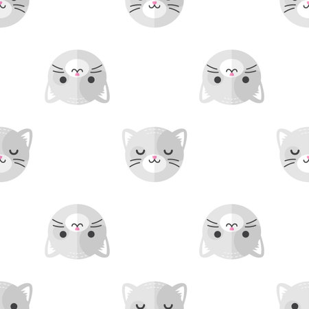 Vector funny flat cartoon cat heads seamless pattern. Cat background.のイラスト素材