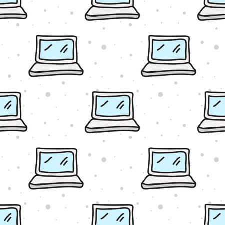 Vector computer seamless pattern. Hand drawn doodle laptop background.のイラスト素材