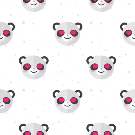 Vector funny flat cartoon panda heads seamless pattern. Panda background.のイラスト素材