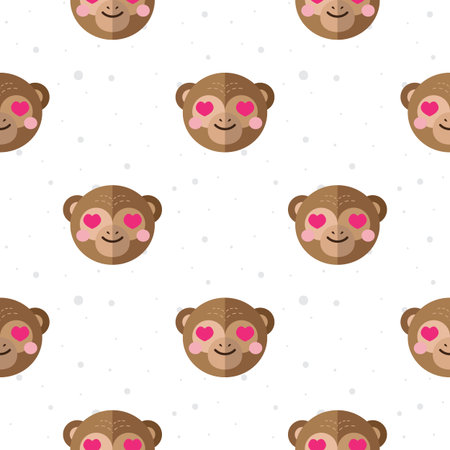 Vector funny flat cartoon chimp heads seamless pattern. Monkey background.のイラスト素材