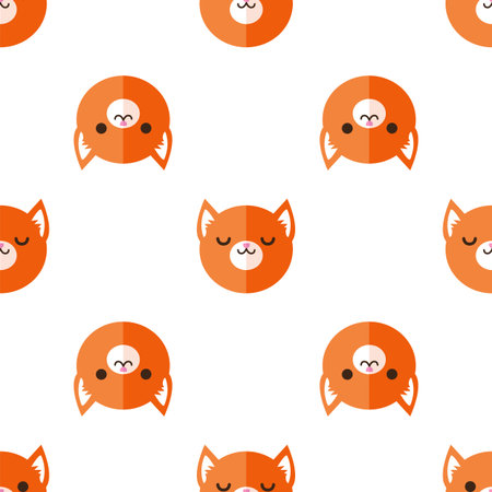 Vector funny flat cartoon fox heads seamless pattern. Fox background.のイラスト素材