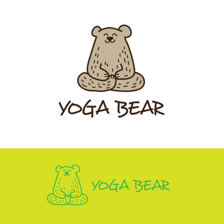 Vector cartoon style bear in yoga pose logo. Cute logotypeのイラスト素材