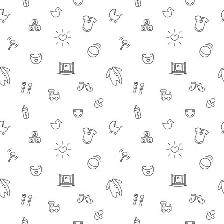 Vector funny baby and pregnancy seamless pattern. Newborn black and white backgroundのイラスト素材
