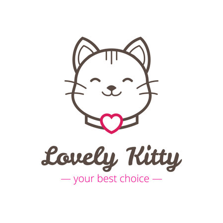 Vector cute linear cat head logo. Brand signのイラスト素材